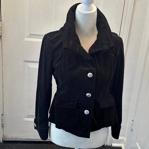 Michael Kors Women’s Military Style Black Velvet Waist Jacket w/ Pockets Size PM - Picture 7 of 13